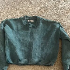 Hollister Teal/Green Crew Neck Cropped Sweater